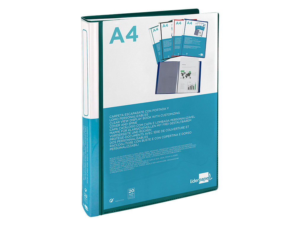 CARPETA LIDERPAPEL PERSONALIZA 20 FUNDAS CANGURO POLIPROPILENO DIN A4 VERDE TRANSLUCIDO PORTADA Y LOMO