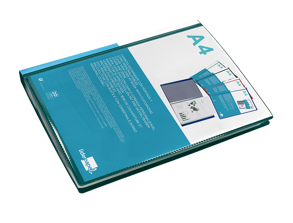 CARPETA LIDERPAPEL PERSONALIZA 20 FUNDAS CANGURO POLIPROPILENO DIN A4 VERDE TRANSLUCIDO PORTADA Y LOMO