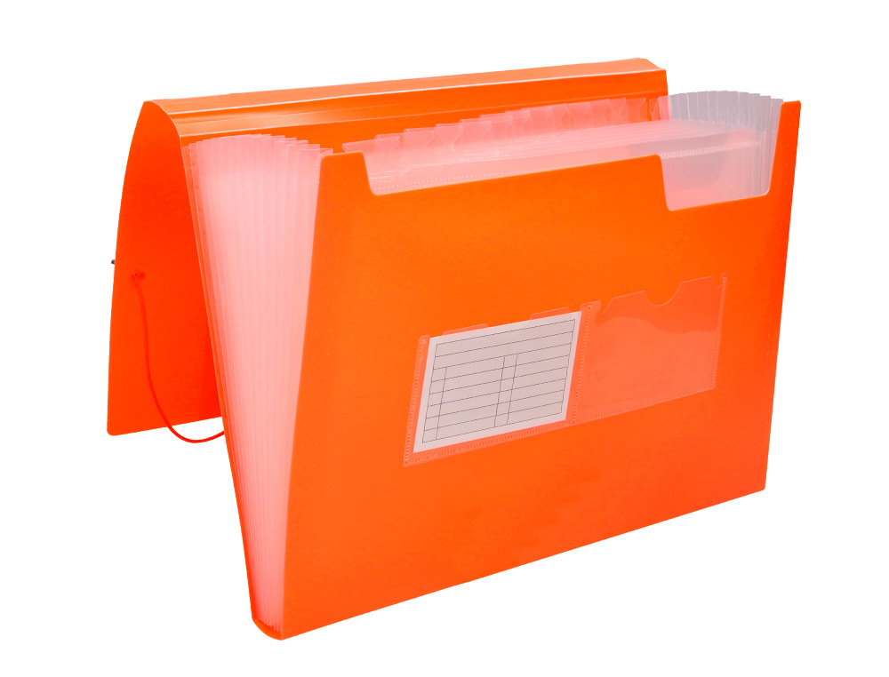 CARPETA LIDERPAPEL CLASIFICADOR FUELLE POLIPROPILENO DIN A4 NARANJA FLUOR OPACO 13 DEPARTAMENTOS