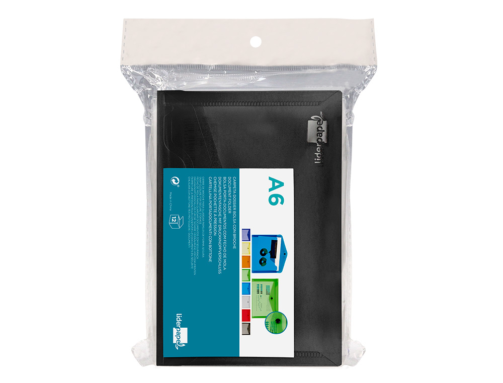 CARPETA LIDERPAPEL DOSSIER BROCHE POLIPROPILENO DIN A6 NEGRO OPACO