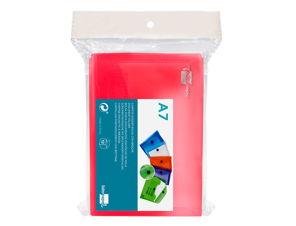 CARPETA LIDERPAPEL DOSSIER BROCHE POLIPROPILENO DIN A7 ROJO TRANSLUCIDO