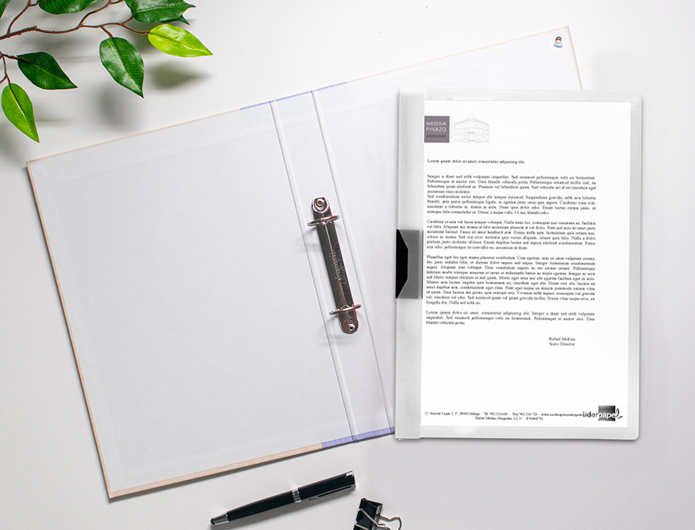 CARPETA LIDERPAPEL DOSSIER PINZA LATERAL POLIPROPILENO DIN A4 TRANSPARENTE 30 HOJAS PINZA DESLIZANTE