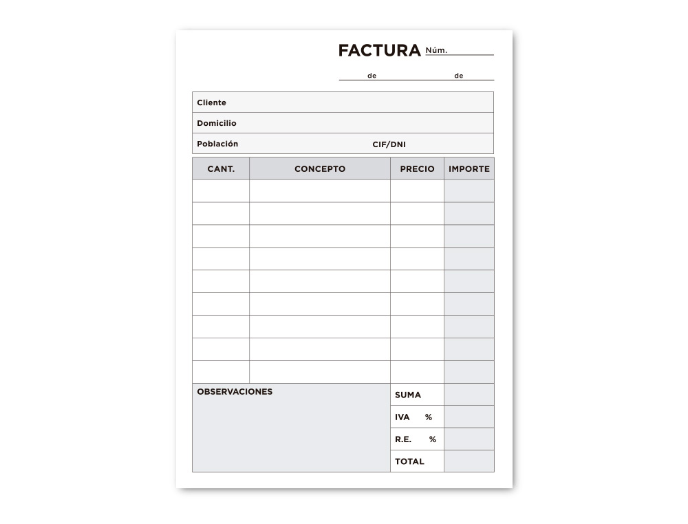 TALONARIO LIDERPAPEL FACTURAS 8 ORIGINAL Y 2 COPIAS T300 CON I.V.A.