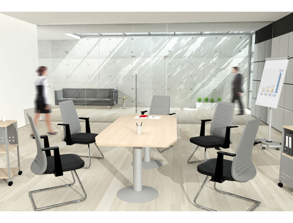 MESA DE REUNION ROCADA MEETING 3003ATW01 ESTRUCTURA COLUMNA DOBLE ACERO BLANCO TABLERO MADERA HAYA