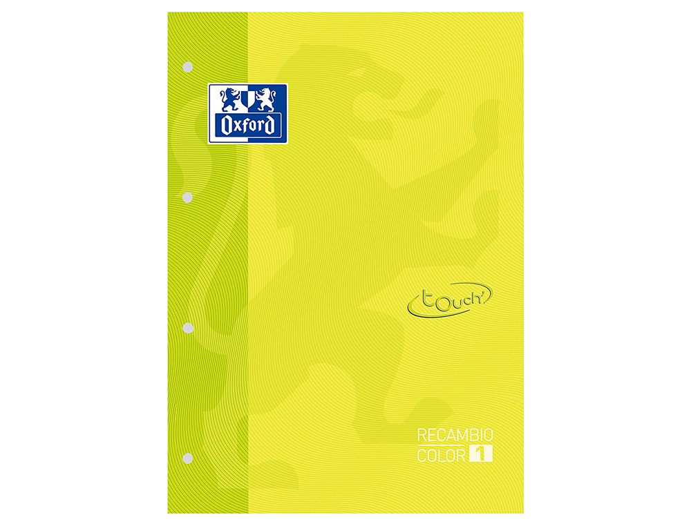 RECAMBIO COLOR 1 OXFORD DIN A4+ 80 HOJAS 90 GR CUADRICULA 5 MM TAPA BLANDA 4 TALADROS LIMA TOUCH