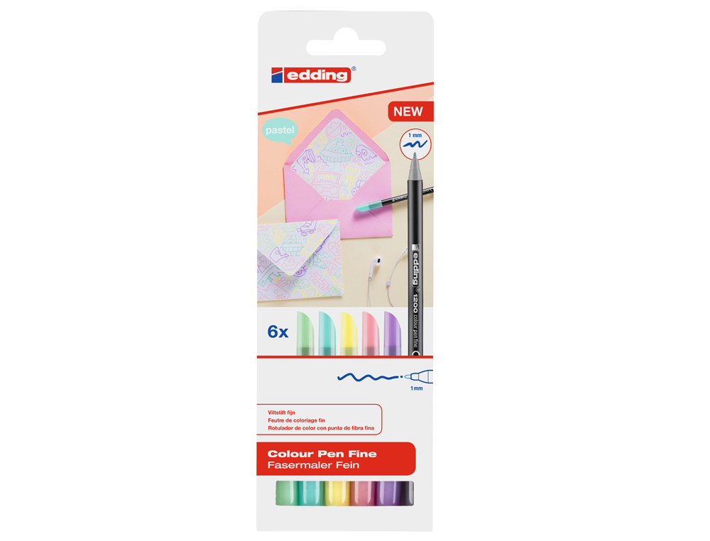 ROTULADOR EDDING PUNTA FIBRA 1200 PASTEL PUNTA REDONDA 1 MM ESTUCHE DE 6 UNIDADES COLORES SURTIDOS