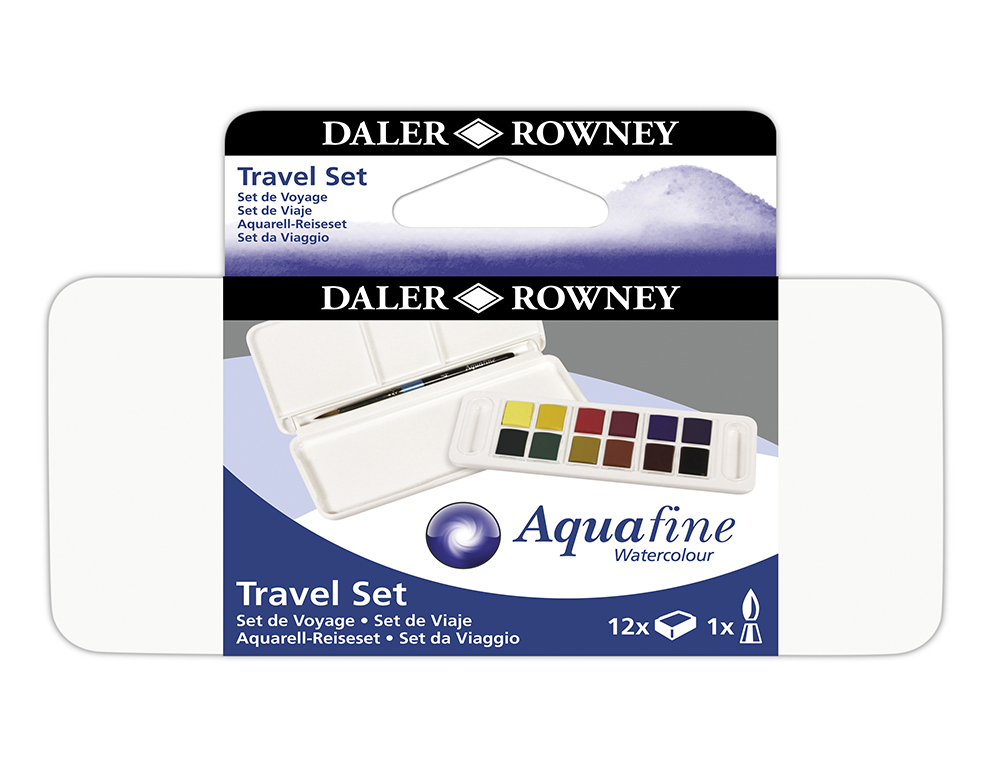 ACUARELA DALER ROWNEY AQUAFINE TRAVEL SET CON PINCEL CAJA DE 12 COLORES SURTIDOS