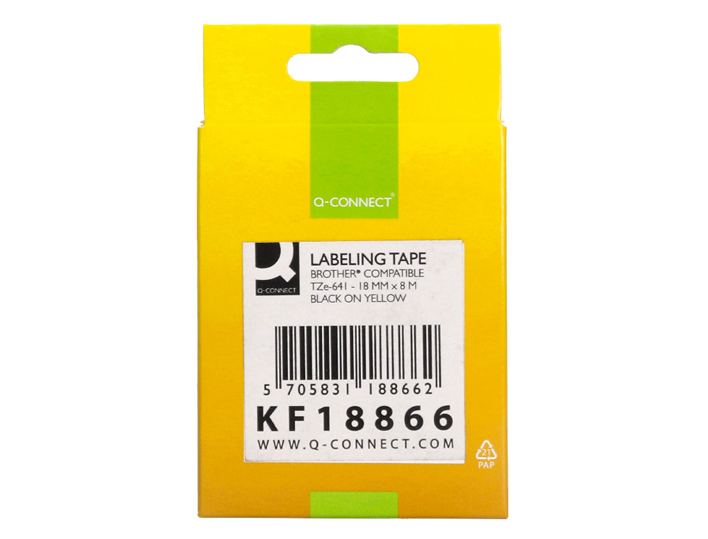 CINTA Q-CONNECT TZE-641 AMARILLO-NEGRO 18MM LONGITUD 8 MT
