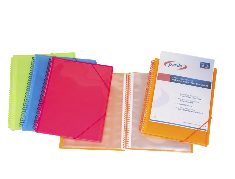 CARPETA PARDO ESCAPARATE CON ESPIRAL 30 FUNDAS POLIPROPILENO CON GOMAS PERSONALIZABLE COLOR AZUL