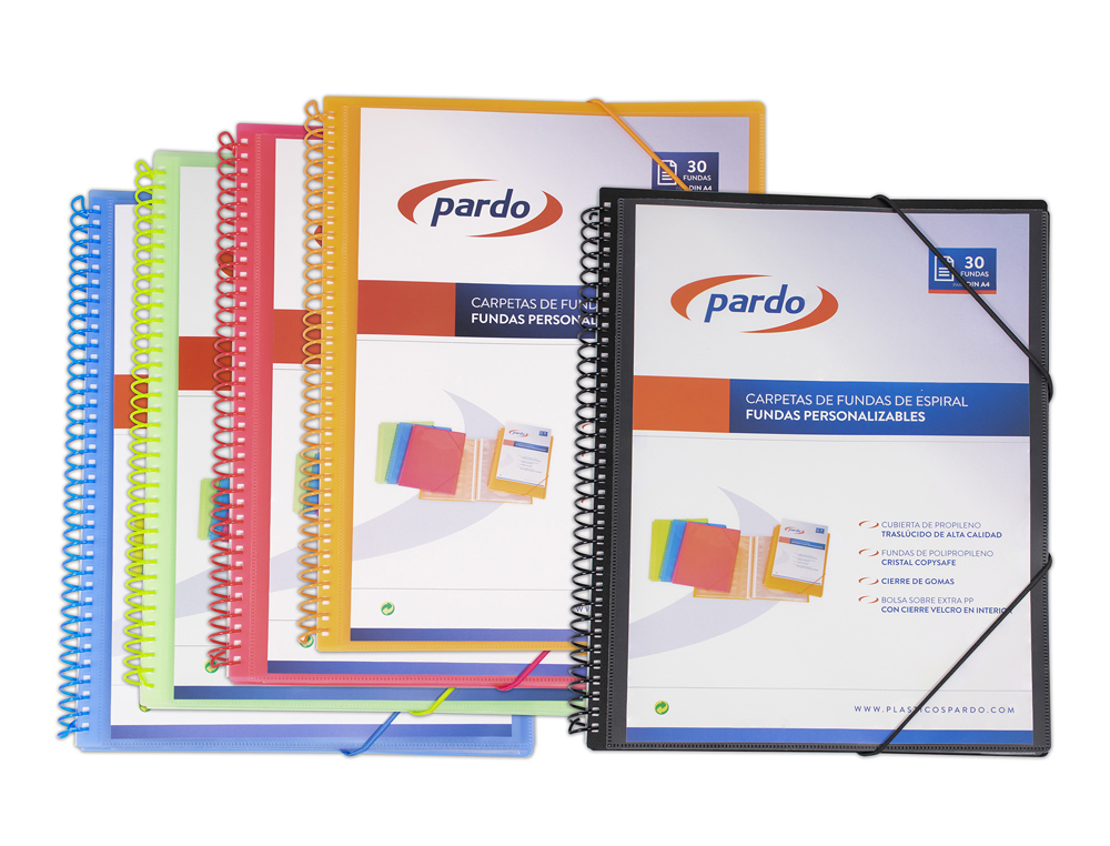 CARPETA PARDO ESCAPARATE CON ESPIRAL 30 FUNDAS POLIPROPILENO CON GOMAS PERSONALIZABLE COLOR AZUL