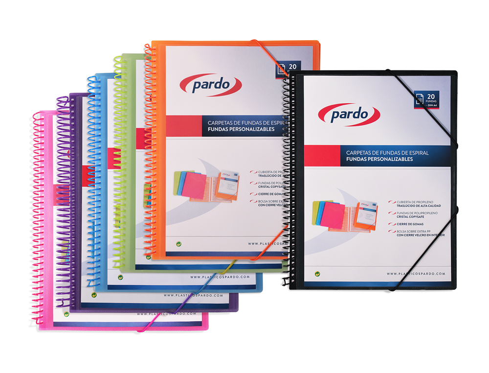 CARPETA PARDO ESCAPARATE CON ESPIRAL 30 FUNDAS POLIPROPILENO CON GOMAS PERSONALIZABLE COLOR AZUL