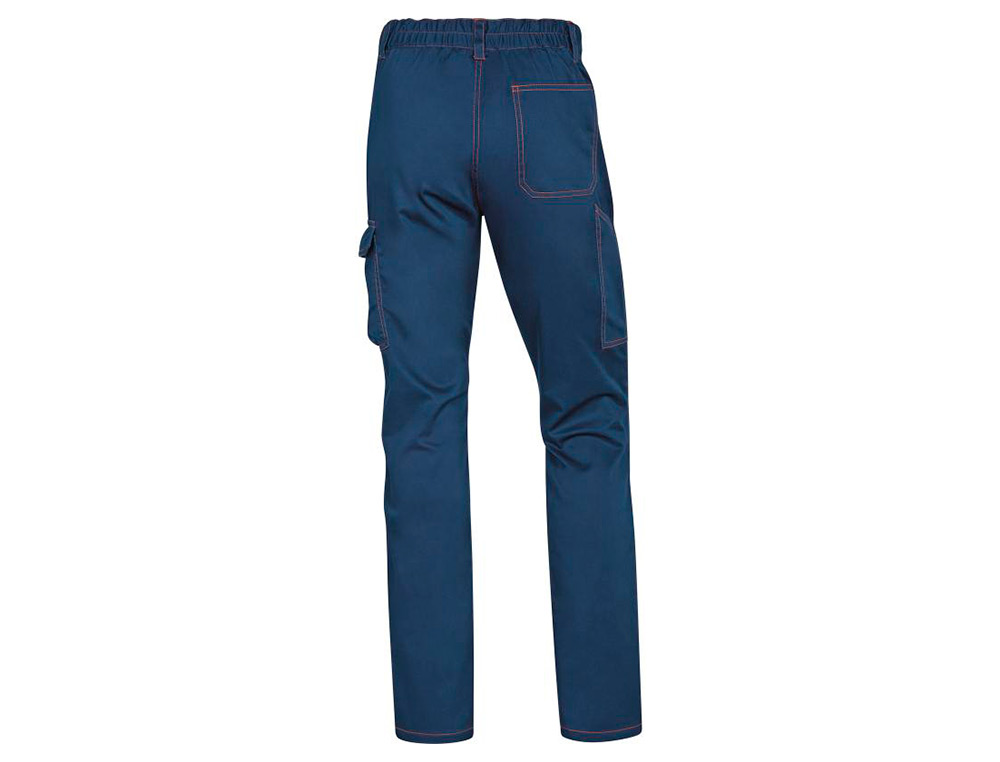 PANTALON DE TRABAJO DELTAPLUS CINTURA ELASTICA 5 BOLSILLOS COLOR AZUL MARINO / NARANJA TALLA XXXL