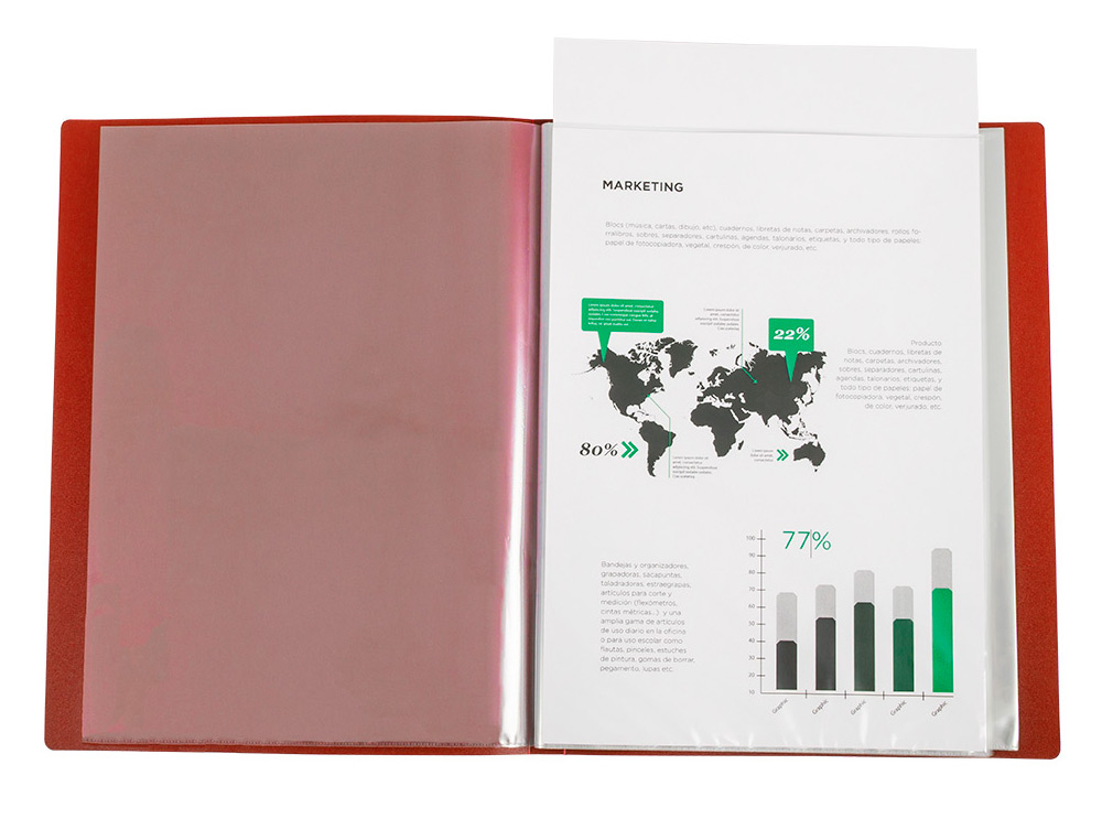 CARPETA LIDERPAPEL 30 FUNDAS CANGURO PP DIN A4 ROJO TRANSLUCIDO PORTADA Y LOMO PERSONALIZABLE
