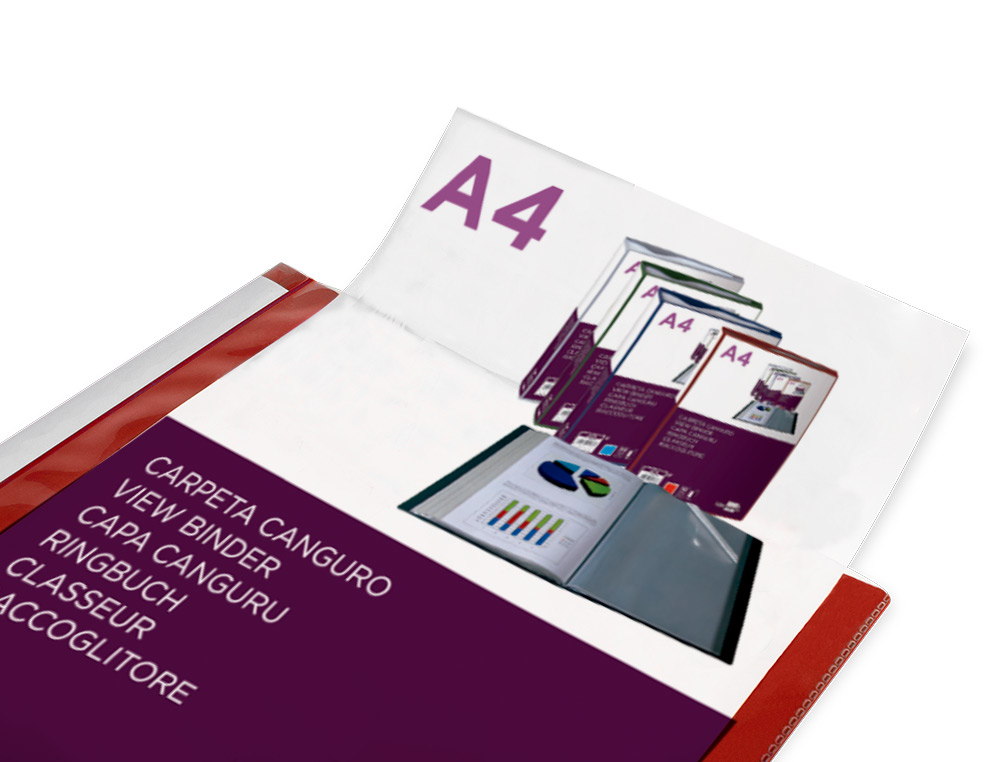 CARPETA LIDERPAPEL 60 FUNDAS CANGURO PP DIN A4 ROJO TRANSLUCIDO PORTADA Y LOMO PERSONALIZABLE