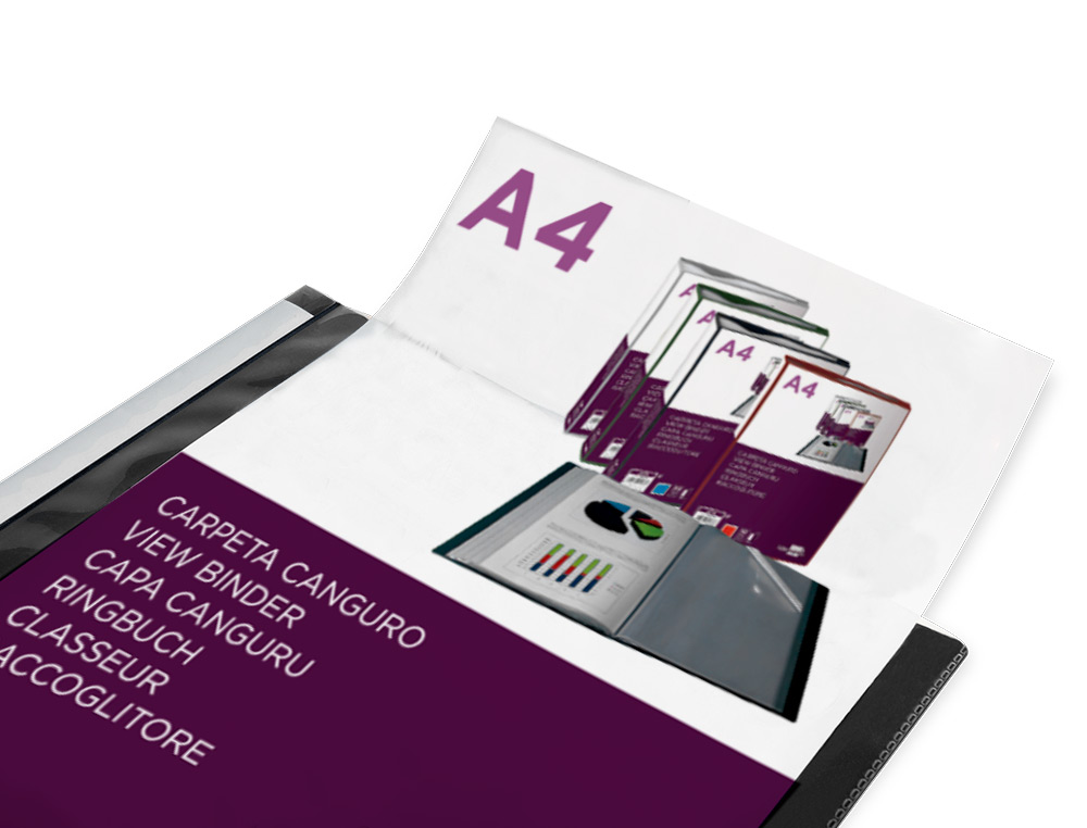 CARPETA LIDERPAPEL 80 FUNDAS CANGURO PP DIN A4 NEGRO OPACO PORTADA Y LOMO PERSONALIZABLE