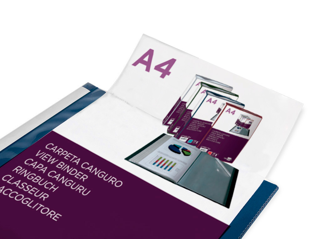 CARPETA LIDERPAPEL 80 FUNDAS CANGURO PP DIN A4 AZUL TRANSLUCIDO PORTADA Y LOMO PERSONALIZABLE