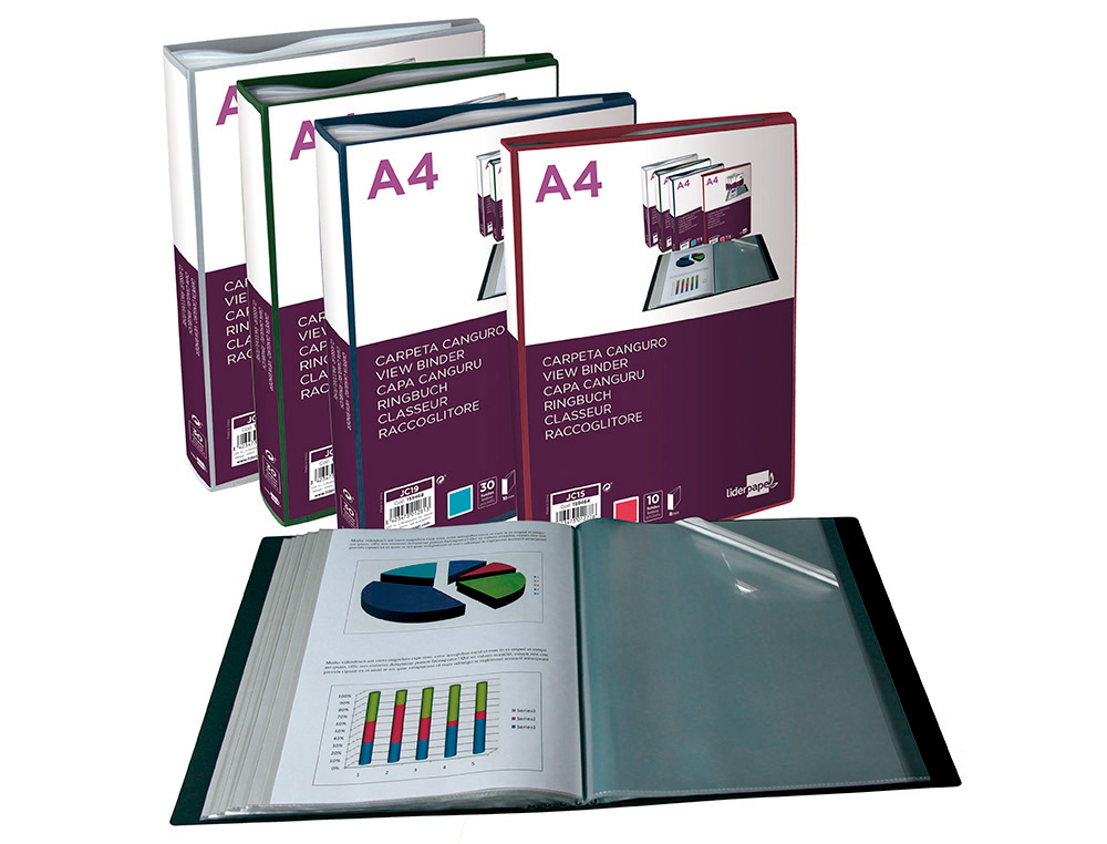 CARPETA LIDERPAPEL 80 FUNDAS CANGURO PP DIN A4 AZUL TRANSLUCIDO PORTADA Y LOMO PERSONALIZABLE