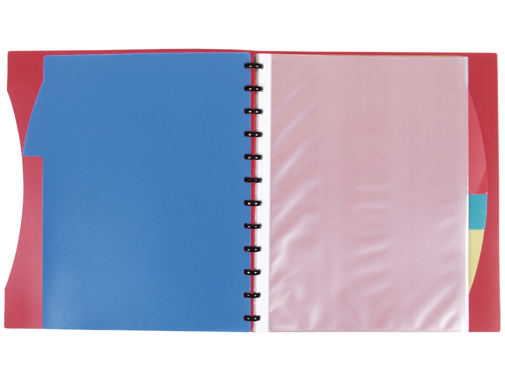 CARPETA LIDERPAPEL A4 CON 40 FUNDAS INTERCAMBIABLES 5 SEP SOBRE Y GOMILLA PORTADA Y LOMO PERSONALIZABLE ROJO
