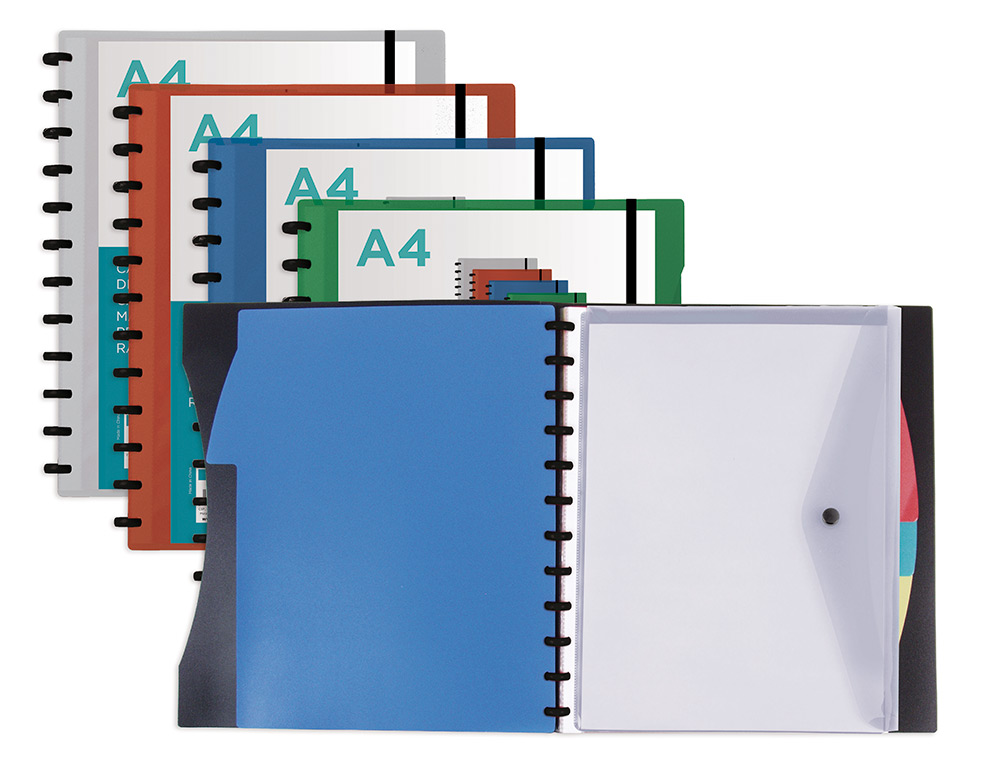 CARPETA LIDERPAPEL A4 CON 40 FUNDAS INTERCAMBIABLES 5 SEP SOBRE Y GOMILLA PORTADA Y LOMO PERSONALIZABLE ROJO