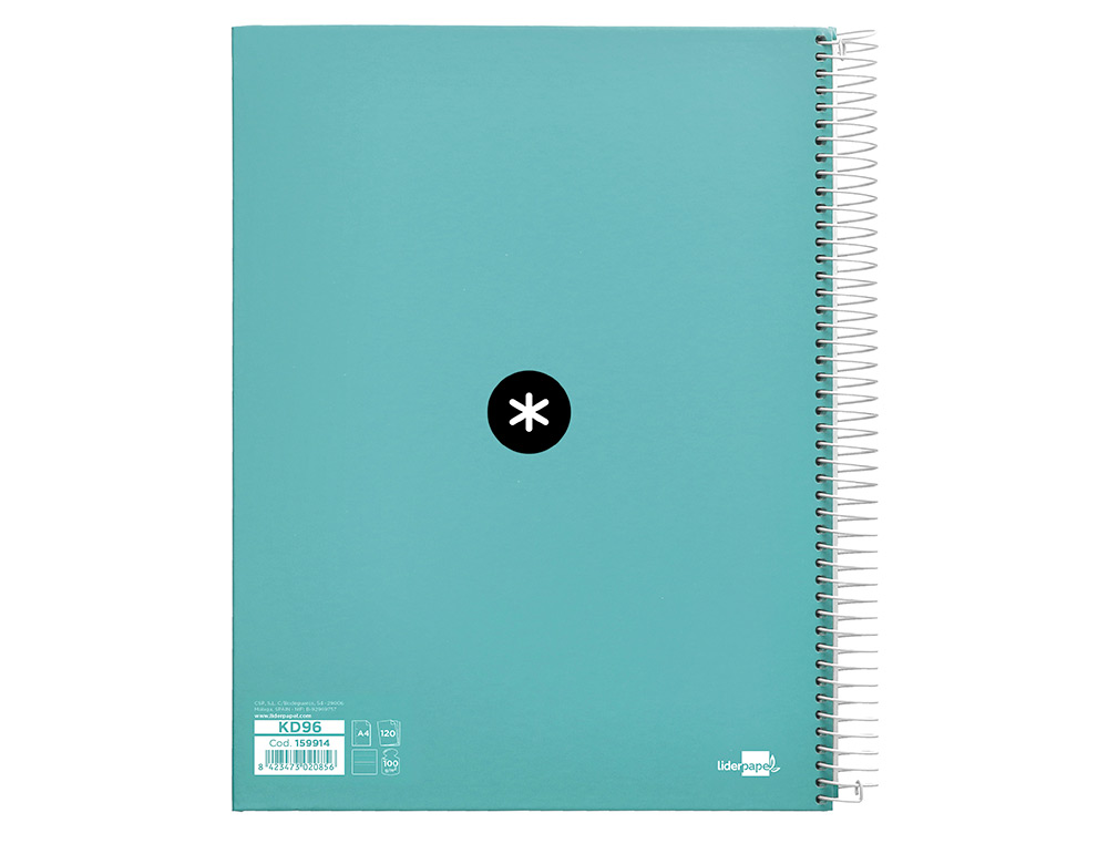 CUADERNO ESPIRAL A4 MICRO ANTARTIK TAPA FORRADA 120H 90 GR HORIZONTAL 5 BANDAS 4 TALADORES COLOR MENTA
