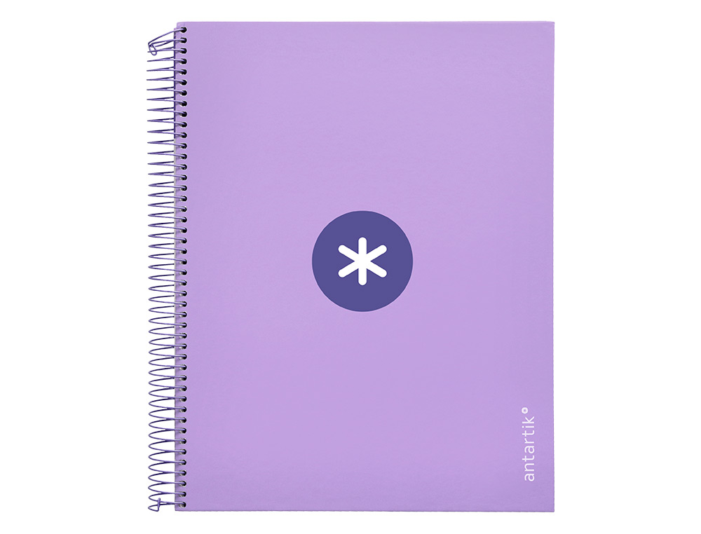 CUADERNO ESPIRAL A4 MICRO ANTARTIK TAPA FORRADA 120H 90 GR HORIZONTAL 5 BANDAS 4 TALADROS COLOR LAVANDA
