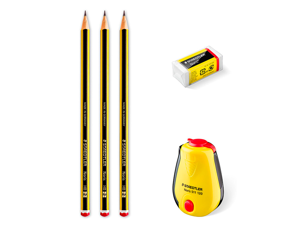 LAPICES DE GRAFITO STAEDTLER NORIS N.2 HB BLISTER PROMOCIONAL 120 ANIVERS DE 3 UDS + AFILALAPIZ CON DEPOSITO