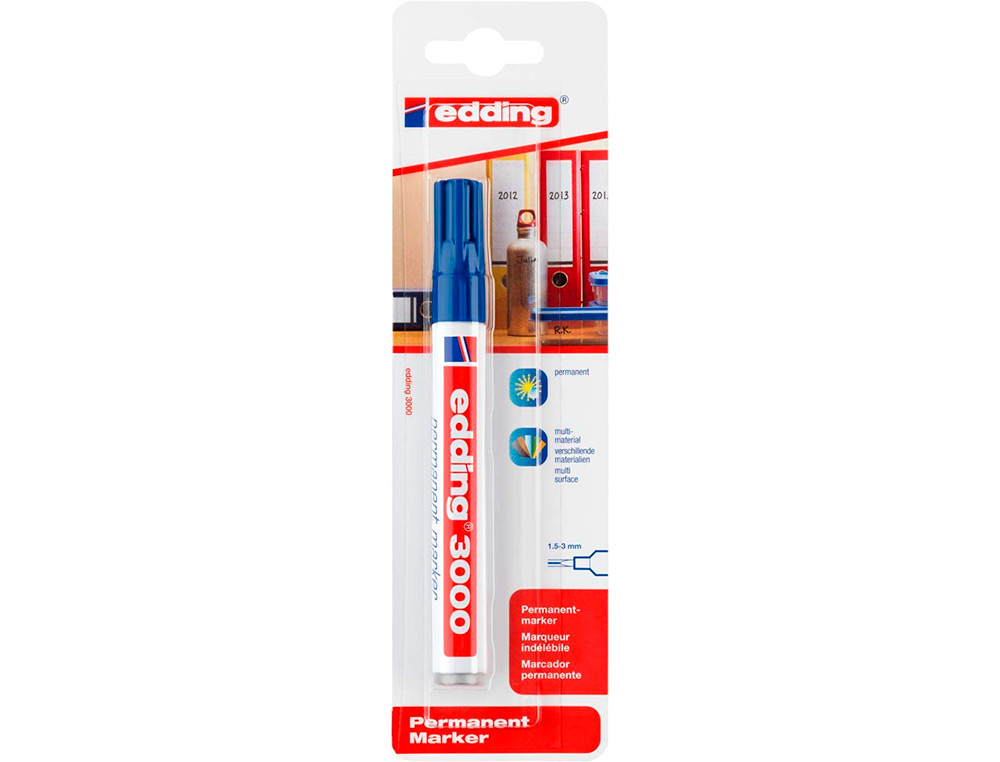 ROTULADOR EDDING MARCADOR PERMANENTE 3000 AZUL N.3 PUNTA REDONDA 1,5-3 MM BLISTER DE 1 UNIDAD