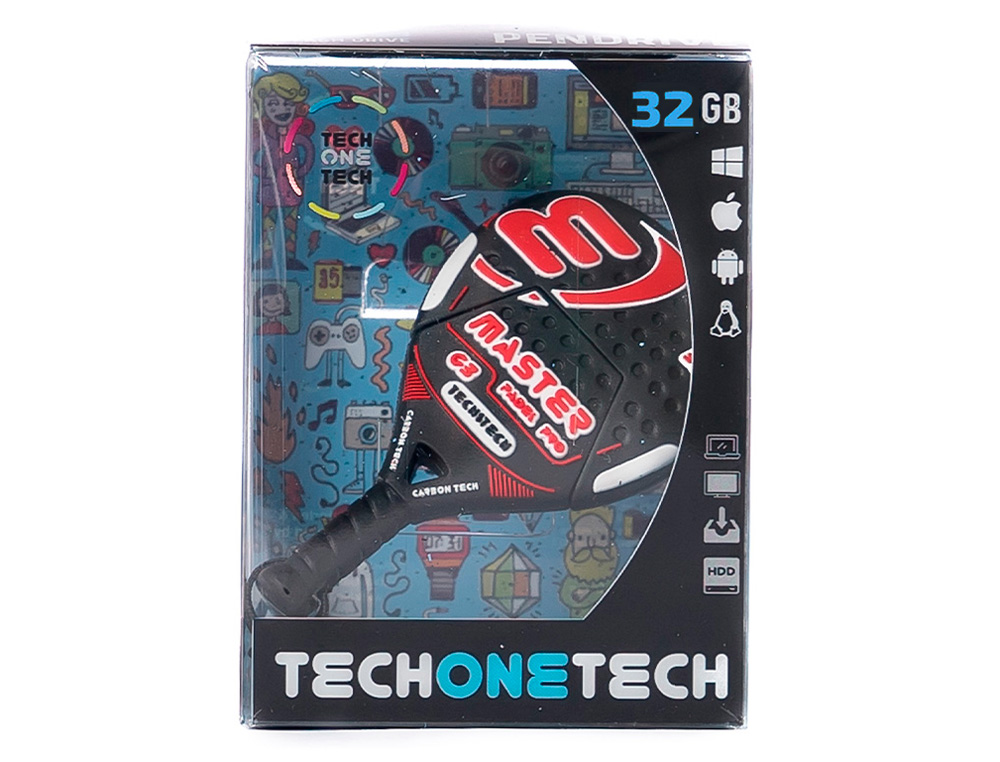 MEMORIA USB TECH ON TECH RAQUETA PADEL ROJA 32 GB