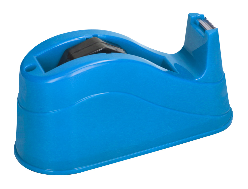 PORTARROLLO SOBREMESA Q-CONNECT PLASTICO PARA CINTAS DE 66 MT COLOR AZUL 220X100X70 MM
