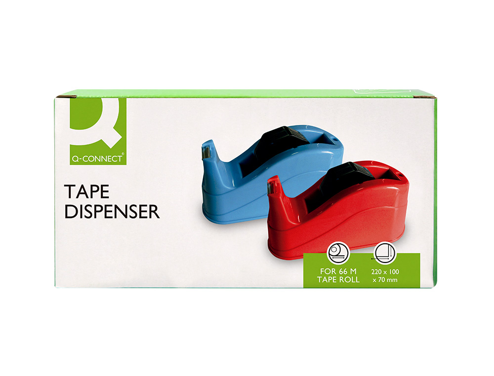 PORTARROLLO SOBREMESA Q-CONNECT PLASTICO PARA CINTAS DE 66 MT COLOR AZUL 220X100X70 MM