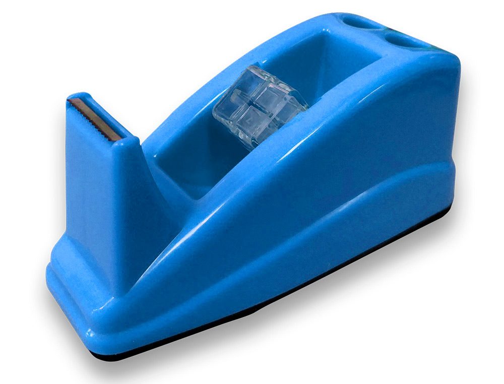 PORTARROLLO SOBREMESA Q-CONNECT PLASTICO PARA CINTA DE 33 MT COLOR AZUL 135X58X60 MM