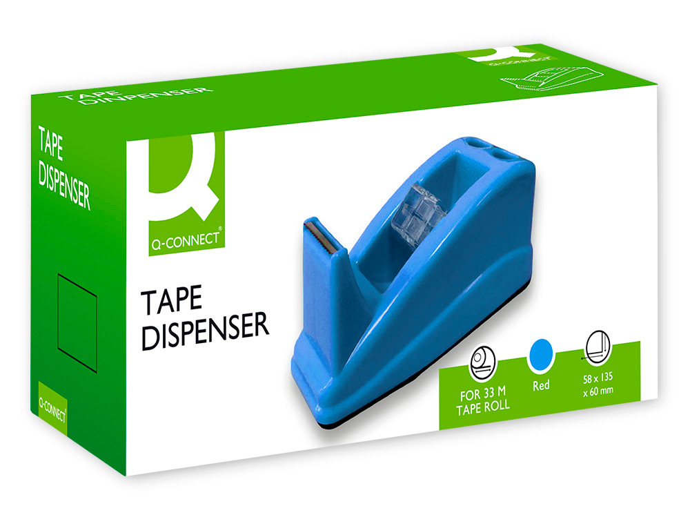 PORTARROLLO SOBREMESA Q-CONNECT PLASTICO PARA CINTA DE 33 MT COLOR AZUL 135X58X60 MM