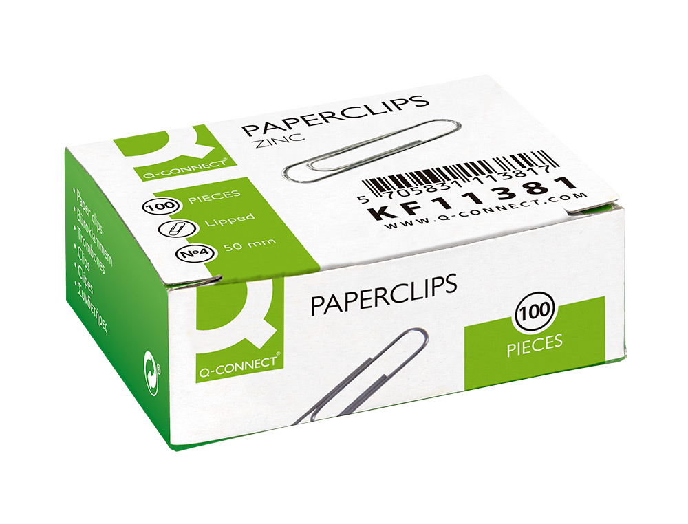 CLIPS ZINC Q-CONNECT N 4 LABIADOS 50 MM CAJA DE 100 UNIDADES