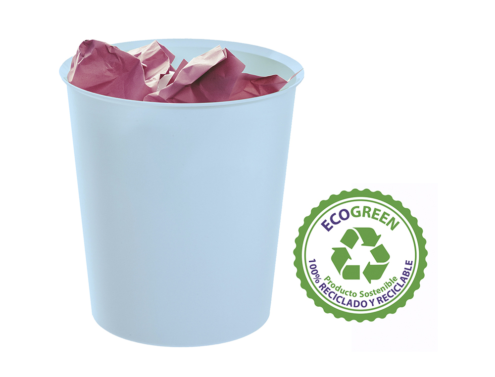 PAPELERA PLASTICO ARCHIVO 2000 ECOGREEN 100% RECICLADA 18 LITROS COLOR AZUL PASTEL