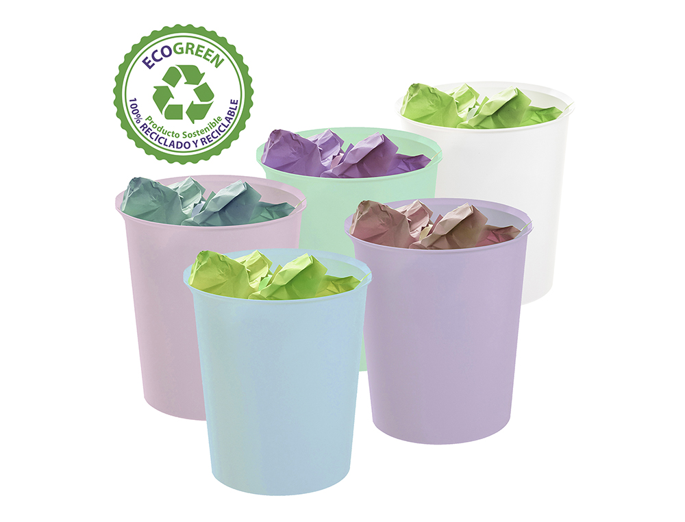 PAPELERA PLASTICO ARCHIVO 2000 ECOGREEN 100% RECICLADA 18 LITROS COLOR AZUL PASTEL