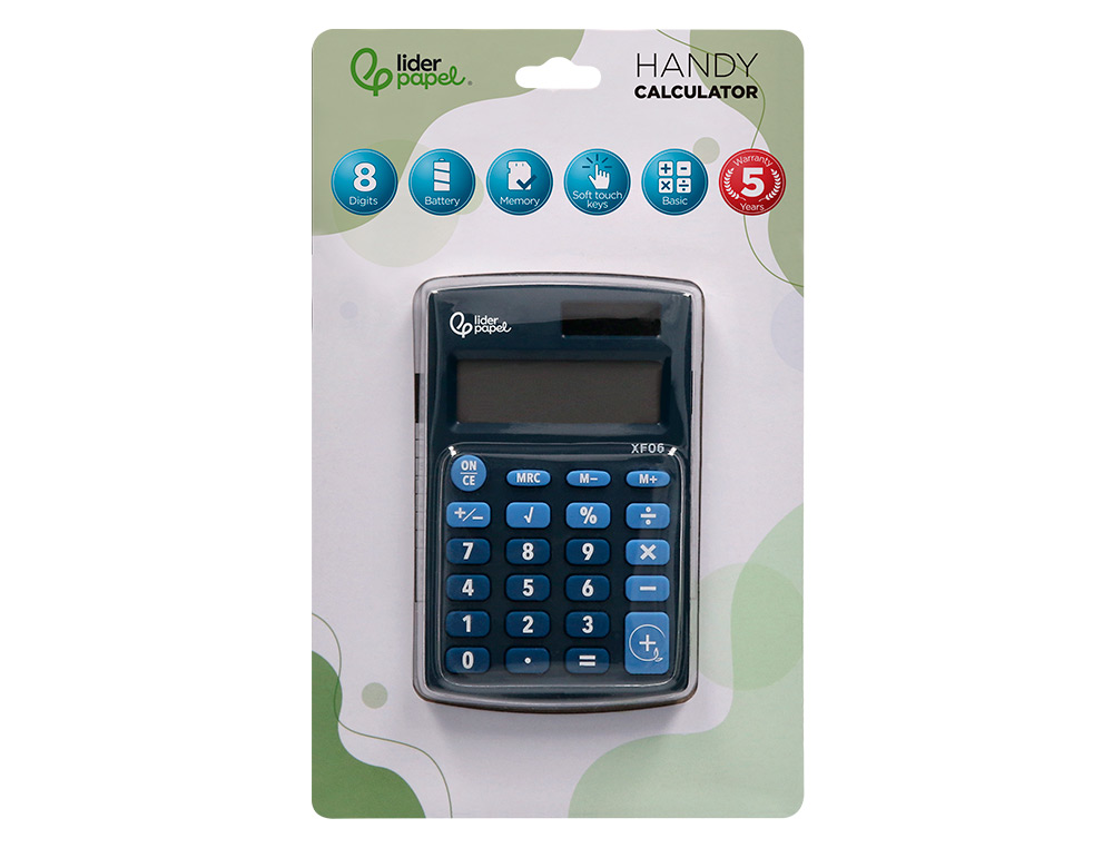 CALCULADORA LIDERPAPEL BOLSILLO XF06 8 DIGITOS SOLAR Y PILAS COLOR AZUL 98X62X8 MM