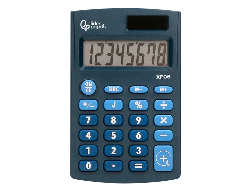 CALCULADORA LIDERPAPEL BOLSILLO XF06 8 DIGITOS SOLAR Y PILAS COLOR AZUL 98X62X8 MM