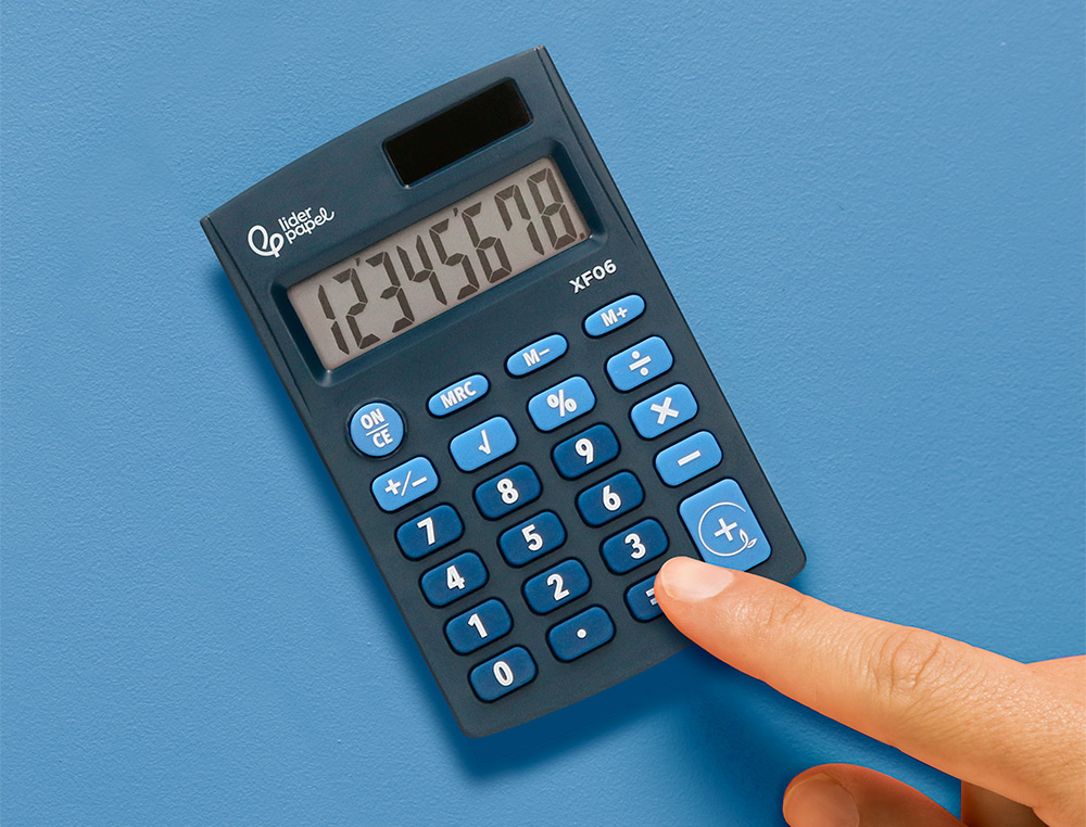 CALCULADORA LIDERPAPEL BOLSILLO XF06 8 DIGITOS SOLAR Y PILAS COLOR AZUL 98X62X8 MM