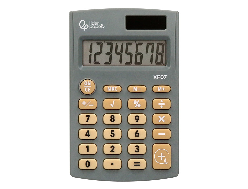 CALCULADORA LIDERPAPEL BOLSILLO XF07 8 DIGITOS SOLAR Y PILAS COLOR GRIS 98X62X8 MM