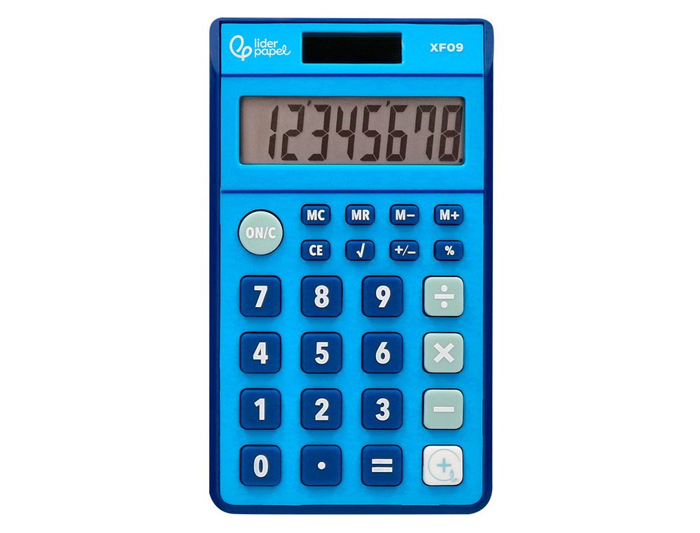 CALCULADORA LIDERPAPEL BOLSILLO XF09 8 DIGITOS SOLAR Y PILAS COLOR AZUL 115X65X8 MM
