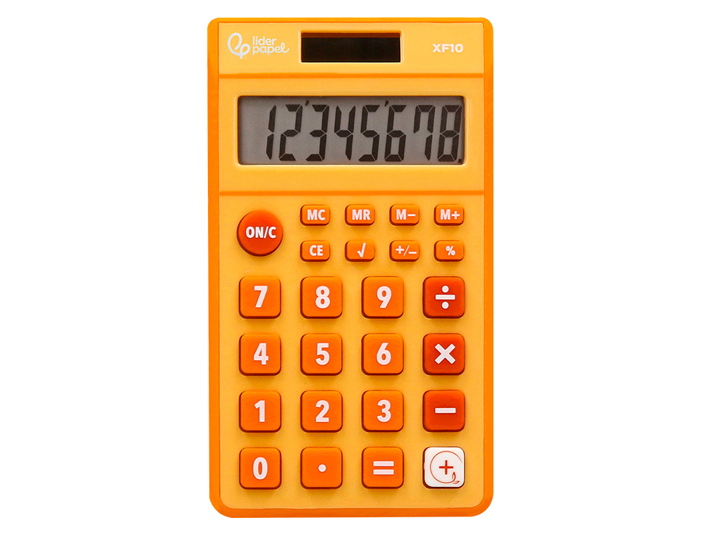 CALCULADORA LIDERPAPEL BOLSILLO XF10 8 DIGITOS SOLAR Y PILAS COLOR NARANJA 115X65X8 MM