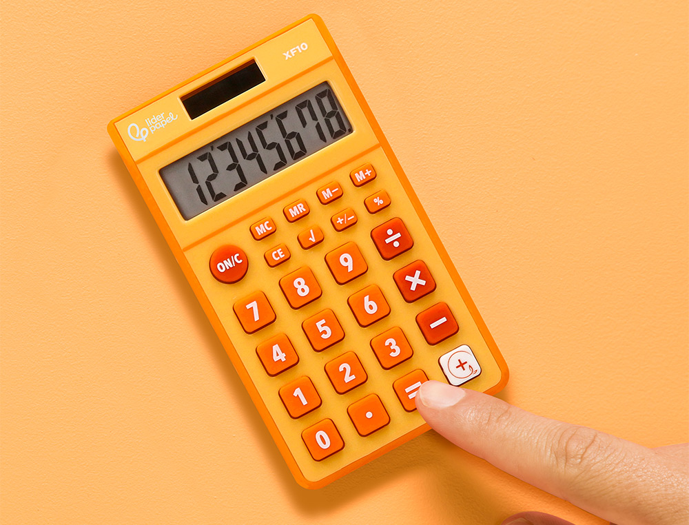 CALCULADORA LIDERPAPEL BOLSILLO XF10 8 DIGITOS SOLAR Y PILAS COLOR NARANJA 115X65X8 MM