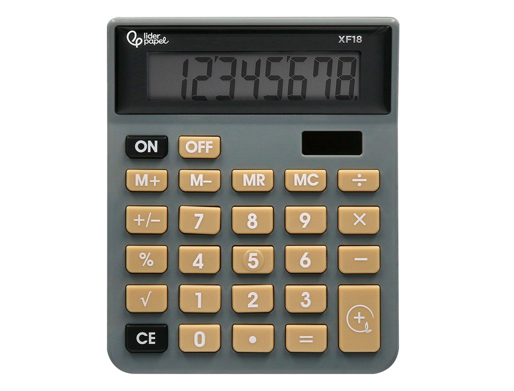 CALCULADORA LIDERPAPEL SOBREMESA XF18 8 DIGITOS SOLAR Y PILAS COLOR GRIS 127X105X24 MM