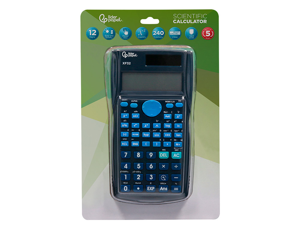 CALCULADORA LIDERPAPEL CIENTIFICA XF32 12 DIGITOS 240 FUNCIONES CON TAPA SOLAR Y PILAS COLOR AZUL 156X85X20