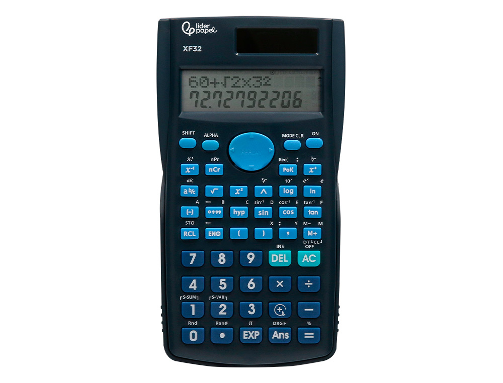CALCULADORA LIDERPAPEL CIENTIFICA XF32 12 DIGITOS 240 FUNCIONES CON TAPA SOLAR Y PILAS COLOR AZUL 156X85X20