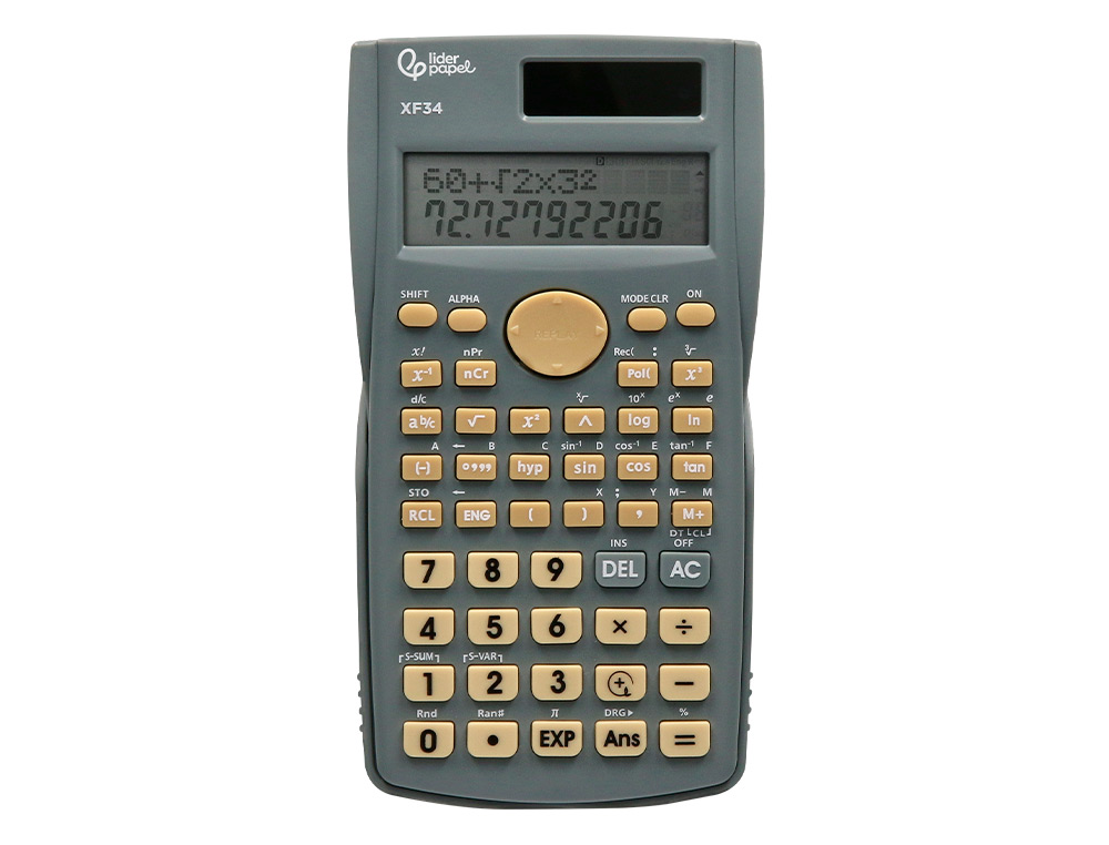 CALCULADORA LIDERPAPEL CIENTIFICA XF34 12 DIGITOS 240 FUNCIONES CON TAPA SOLAR Y PILAS COLOR GRIS 156X85X20