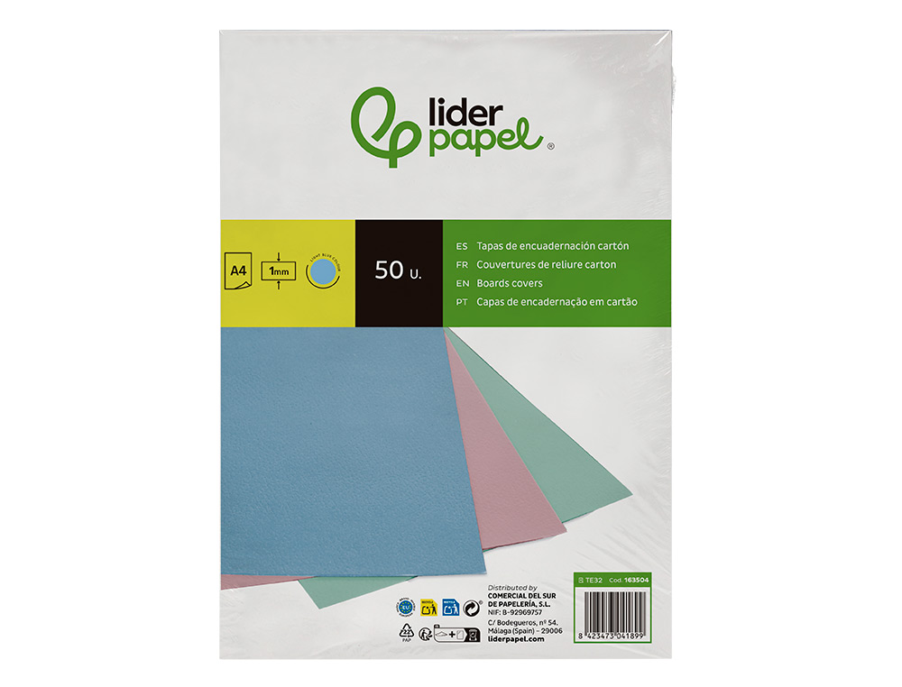 TAPA ENCUADERNACION LIDERPAPEL CARTON A4 1 MM CELESTE PAQUETE DE 50 UNIDADES