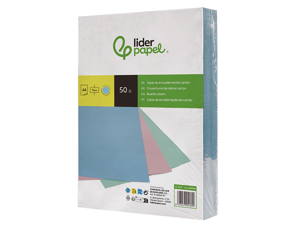 TAPA ENCUADERNACION LIDERPAPEL CARTON A4 1 MM CELESTE PAQUETE DE 50 UNIDADES