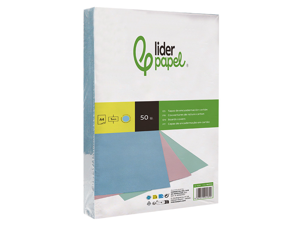 TAPA ENCUADERNACION LIDERPAPEL CARTON A4 1 MM CELESTE PAQUETE DE 50 UNIDADES