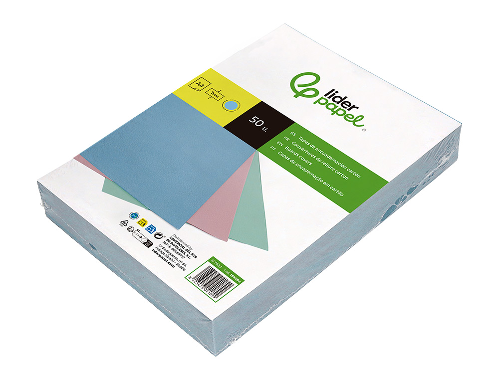 TAPA ENCUADERNACION LIDERPAPEL CARTON A4 1 MM CELESTE PAQUETE DE 50 UNIDADES